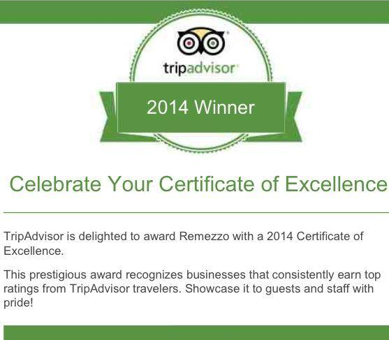 Certificate of Excellence - Trip Advisor 2014